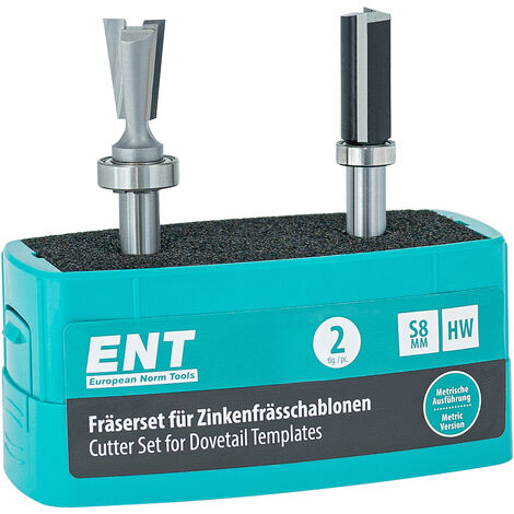 ENT 09043 2-tlg. Fräser-Set für metrische ENT-Frässchablone, für hochwertige Zinkenverbindungen