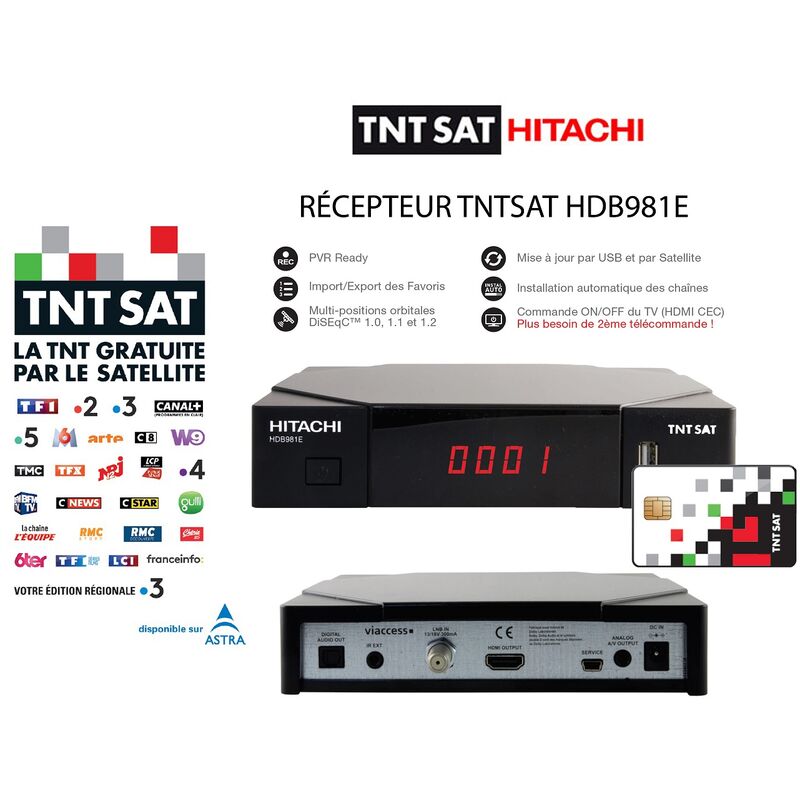 Récepteur Décodeur TV satellite DSR3331F Connect TNT HD DVB-S2 STB, VOD,  WIFI intégré - Noir + carte abonnement HD FRANSAT