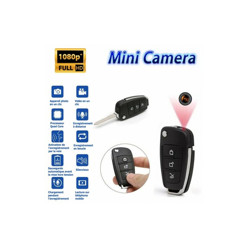 Caméra Espion 1080p, 64gb Mini caméra cachée caméra de clé de Voiture avec  détection de Mouvement, Petite caméra de sécurité de Porte - clés vidéo