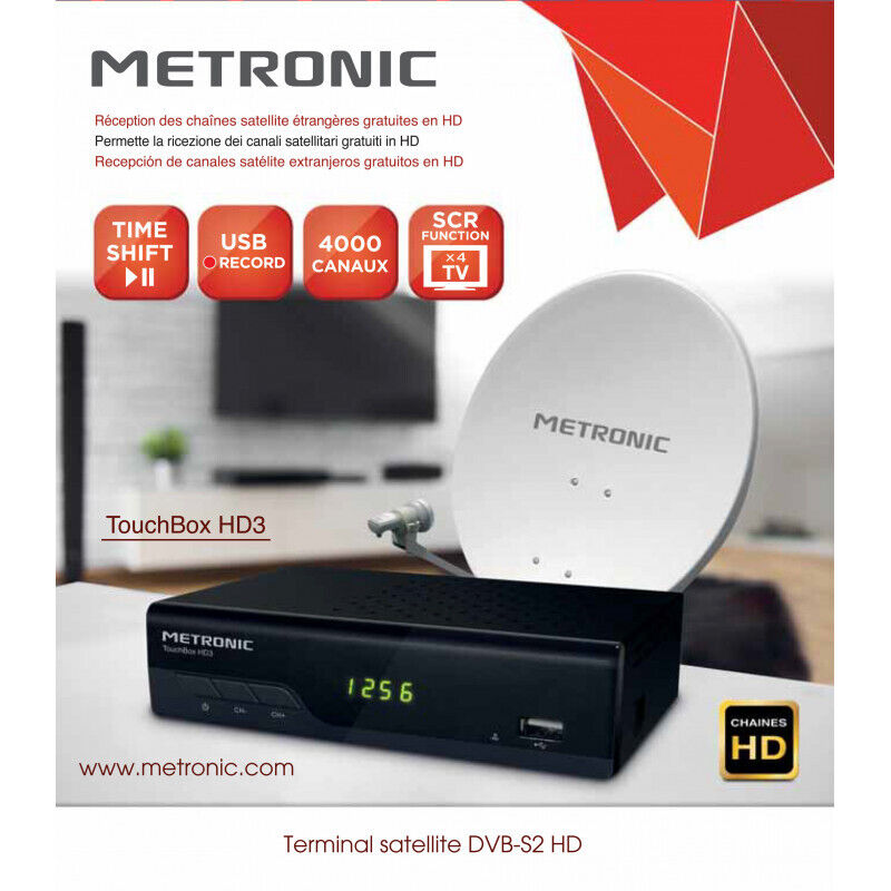 Metronic Décodeur Satellite TNT HD Touchbox HD4 - 4000 Canaux HD Gratuits + Enregistreur USB