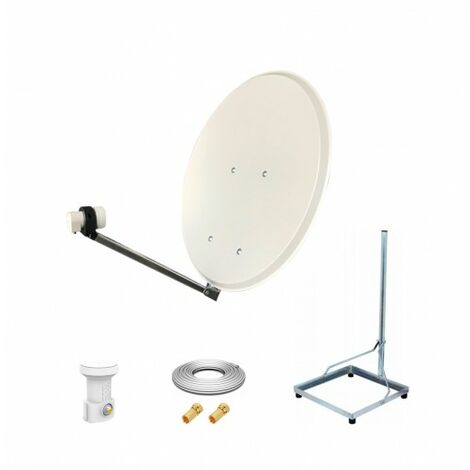 Kit Antenne Parabole 65 cm Acier + Support balcon Acier 1m pour dalle béton 50X50cm + LNB single + Câble coax 25m + 2 fiches F (1/5)