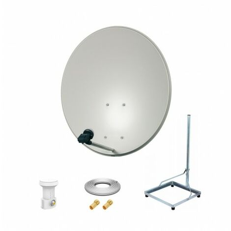 Kit Antenne Parabole 80cm Acier + Support balcon Acier 1m pour dalle béton 50X50cm + LNB single + Câble coax 25m + 2 fiches F (1/5)