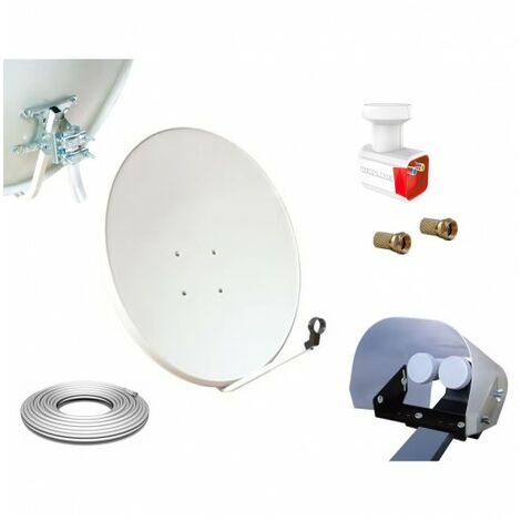 Kit Parabole 80cm Acier + LNB Twin 0,1 dB Full HD + Protection LNB Anti-pluie + 20m Câble Coaxial Twin + 2 Fiches F (1/5)