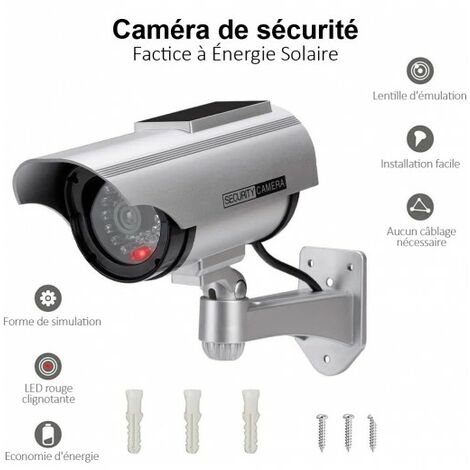 Caméra de Surveillance Factice Extérieur Energie Solaire Sans Fil - Circuit fermé de sécurité Lumière Clignotante LED Argent (1/5)