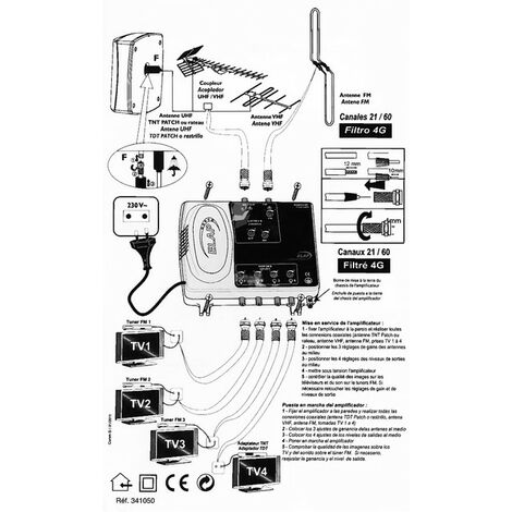 Amplificateur intérieur 22 dB réglable | 2 entrées/6 sorties