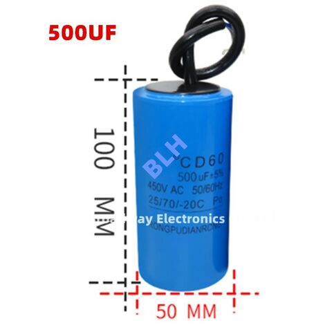 Condensateur de démarrage avec coque en plastique, cellule électrolytique, CD60, 450V, 450ylique, 500UF (1/3)