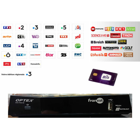 Décodeur satellite numérique Ors 9948-HD – Kit abonnement BIS TV Panorama – Réception de chaînes HD – Connexion HDMI et USB – Fransat