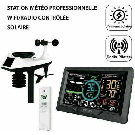 OPTEX Station Météo Sans Fil avec Sonde Extérieure Solaire 5 en 1