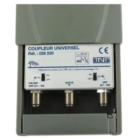 Kit Antenne Mixte DAB FM Omnidirectionnelle + Coupleur Triax MFC 401 + 6 Fiches F - Pour Réception TV Satellite, TNT, Radio - Installation Antenne Complète