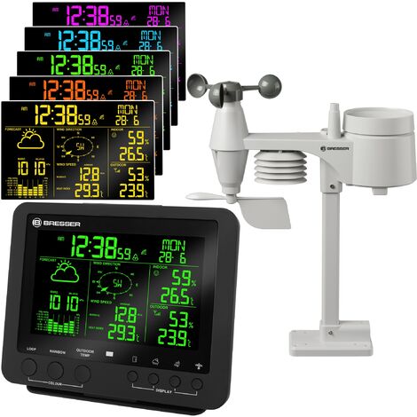 Station météo, pluviomètre, thermomètre, anémomètre, écran couleur