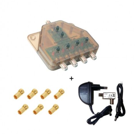 Amplificateur TNT Intérieur 4 Sorties - Gain 25 DB Réglable, Alimentation 220V, Connecteurs F, 1 Entrée/4 Sorties
