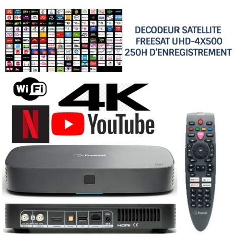Décodeur satellite HD 4K UHD-4X500 – 200 chaînes anglaises dont 13 HD – Enregistrement 250h – PVR 4 enregistrements simultanés (1/4)
