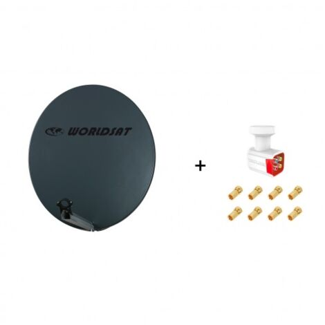 Antenne Parabole Fibre SMC 85 cm Anthracite WORLDSAT + LNB Quad 0,1 dB Full HD 1080p 4K Ultra HD + 8 Fiches F Or - Visserie en Inox (1/5)