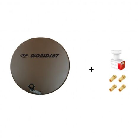 Antenne Parabole Fibre SMC 75 cm Marron WORLDSAT + LNB Twin 0,1 dB Full HD 1080p 4K Ultra HD + 4 Fiches F Or - Visserie en Inox (1/5)