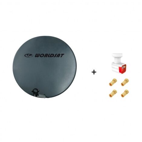Antenne Parabole Fibre SMC 75 cm Anthracite WORLDSAT + LNB Twin 0,1 dB Full HD 1080p 4K Ultra HD + 4 Fiches F Or - Visserie en Inox (1/5)