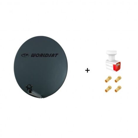 Antenne Parabole Fibre SMC 85 cm Anthracite WORLDSAT + LNB Twin 0,1 dB Full HD 1080p 4K Ultra HD + 4 Fiches F Or - Visserie en Inox (1/5)
