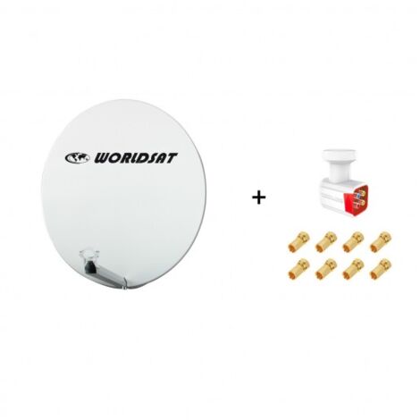 Antenne Parabole Fibre SMC 85 cm Beige WORLDSAT + LNB Quad 0,1 dB Full HD 1080p 4K Ultra HD + 8 Fiches F Or - Visserie en Inox (1/5)