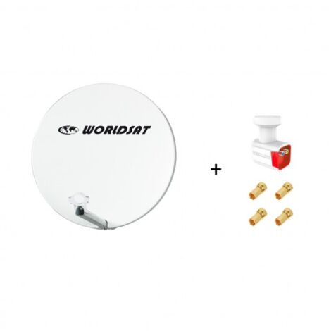 Antenne Parabole Fibre SMC 60 cm Beige WORLDSAT + LNB Twin 0,1 dB Full HD 1080p 4K Ultra HD + 4 Fiches F Or - Visserie en Inox (1/5)