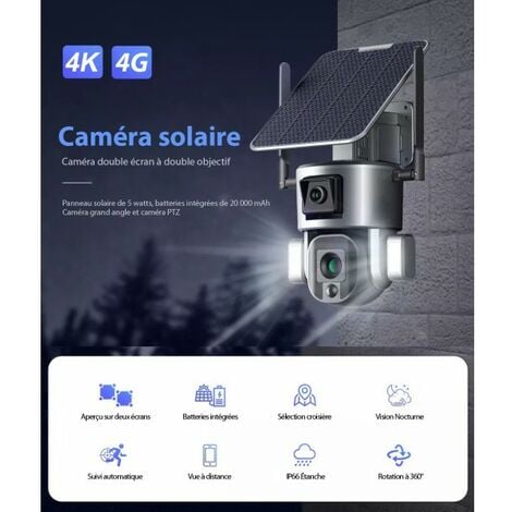 Caméra surveillance extérieur sans fil autonome solaire 4g - La
