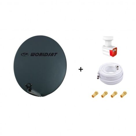 Antenne Parabole Fibre SMC 85 cm Anthracite WORLDSAT + LNB Twin 0,1dB HD 4K + Câble Coax Twin 25m + 4 Fiches F Or - Visserie en Inox (1/5)
