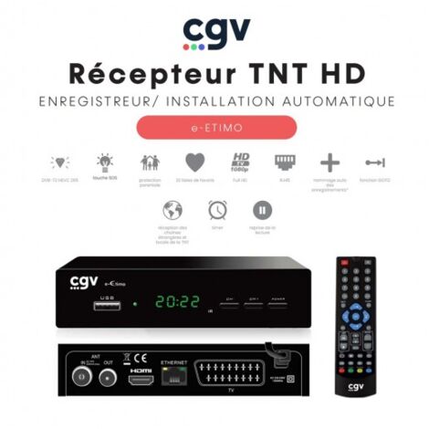 Récepteur Enregistreur TNT Full HD (RJ45) e-ETIMO - Contrôle du direct TimeShift, Timer, Fonction GO TO, renommage des fichiers