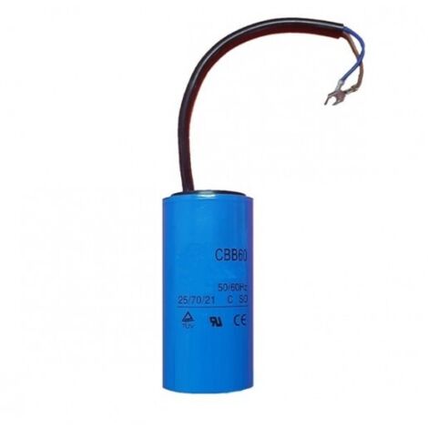 Condensateur permanent 60uF 450Vac – Diélectrique polypropylène – Connexion tuyau électrique – Pour moteurs monophasés