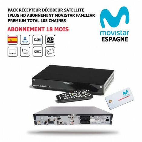 Pack Récepteur Décodeur Satellite iPlus HD + Abonnement TV Espagnol Movistar Familiar Premium Total 18 mois 105 Chaînes (1/5)