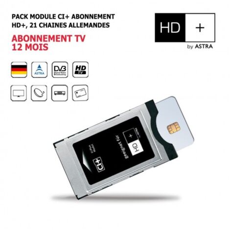 Pack Module CI+ avec carte d'accès abonnement Tv 12 mois, bouquet Allemand HD+, 21 Chaînes, Haute Définition (1/4)