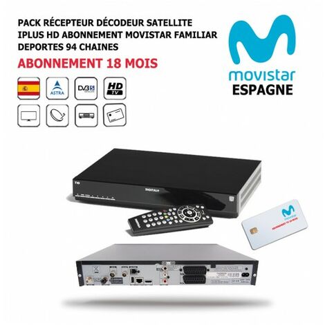 Pack Récepteur Décodeur Satellite iPlus HD + Abonnement TV Espagnol TV Movistar Familiar Deportes 18 mois 94 Chaînes