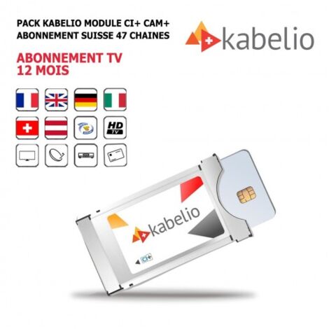 Pack Module Kabelio CI+ Cam + Abonnement Tv 12 mois bouquet Suisse 47 chaînes Européennes Françaises Allemandes Italiennes Anglaises (1/5)