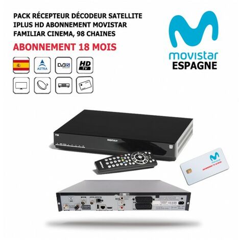 Pack Récepteur Décodeur Satellite iPlus HD + Abonnement TV Espagnol Movistar Familiar Cinema 18 mois 98 Chaînes