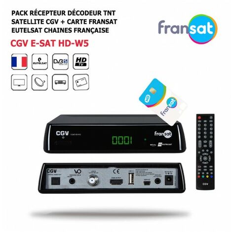 Pack Récepteur Décodeur TNT Satellite CGV ESAT HD-W5 + Carte FRANSAT EUTELSAT Chaines TV Françaises, HD, Enregistreur