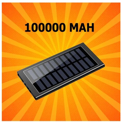 Chargeur Externe Extra Plat Solaire 100000 Mah Noir Batterie USB
