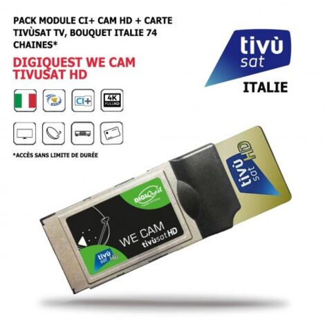 Pack Module CI+ We Cam Tivusat HD + Carte Bouquet Tv Italien Digiquest 74 chaines, HD, via le Satellite HOTBIRD 13 EST (1/5)