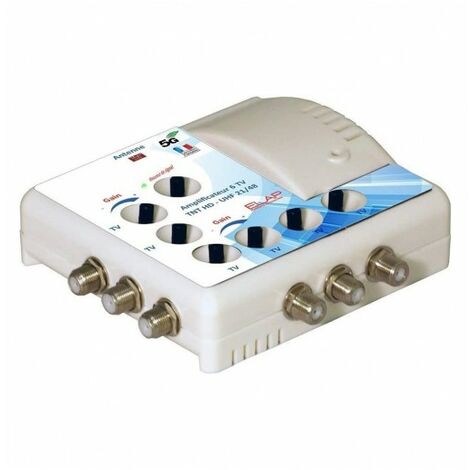 Amplificateur TV 6 sorties UHF 21dB – Filtre 4G LTE 700 MHz – Réglage de gain – Pointeur de signal intégré – M-E - GAIN 21 DB