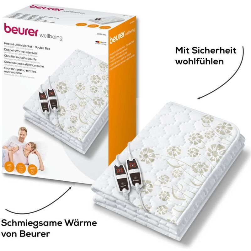 Surmatelas Chauffant Beurer 2 Places 150x160 Cm - Modèle UB68 XXL, 2x60W, Réglable, Blanc, Neuf Sous Emballage