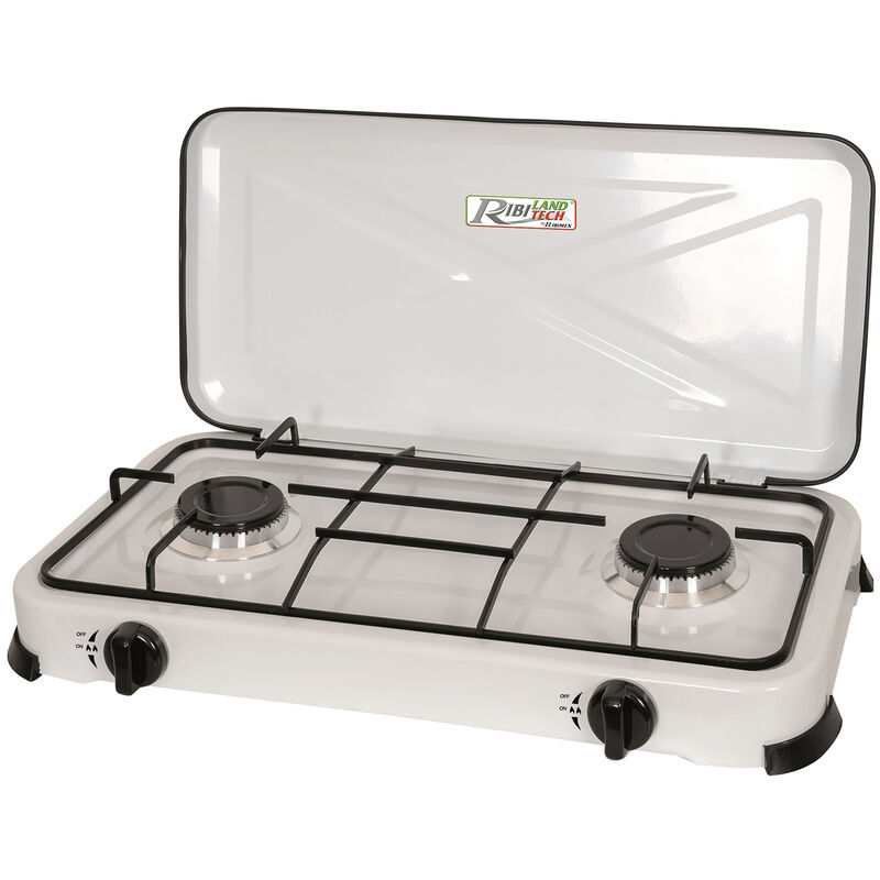 Réchaud gaz portable 2 feux 3200W Brûleurs inox Plaque de cuisson à gaz  butane ou propane Blanc laqué Couvercle