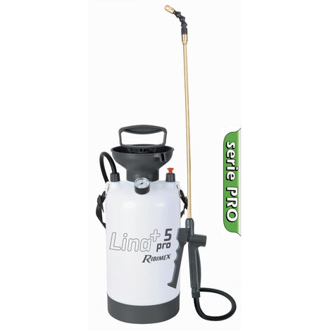 Ribimex – Pulvérisateur 5L PRP053P – Manomètre et lance laiton – Soupape de sûreté 2,8 bars – Tuyau caoutchouc 1,20 m pour accès difficile (1/3)