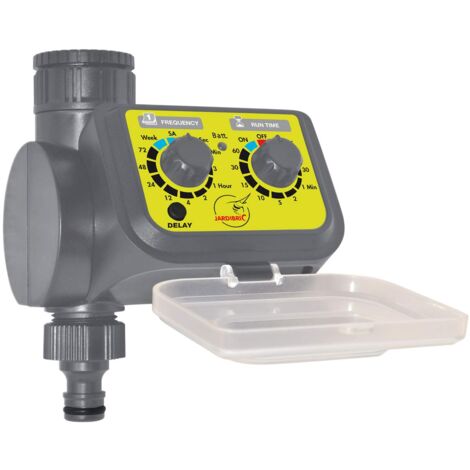 Jardibric – Programmateur d'arrosage mécanique – Alimentation 9V – Pression 0,5 à 8 bars – Durées jusqu'à 60 min – Détecteur de pluie intégré