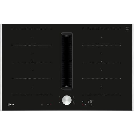 Neff – Table de cuisson induction noire aspirante 4 foyers – Largeur 83 cm – Zone flex induction – Fonction PowerBoost – Vitrocéramique avec cadre inox - V68TTX4L0