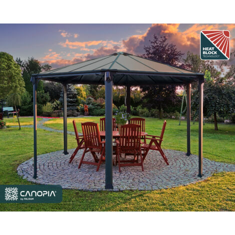 Palram – Tonnelle hexagonale 13,16m² gris anthracite – Structure en aluminium et polycarbonate – Résiste à 120kg/m² de neige – Montage facile (1/10)