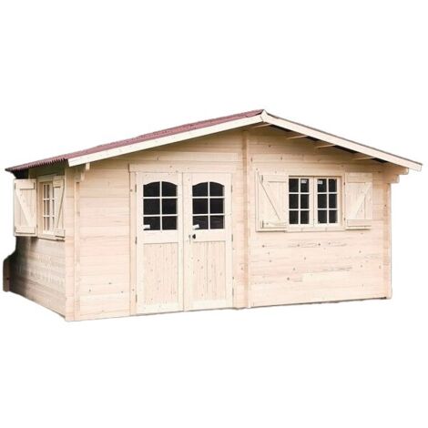 Habrita – Abri de jardin en épicéa massif 42 mm – Double pente 22,87 m² – Toit en plaques ondulées bitumées – Dimensions 5,15 x 4,44 m (1/4)