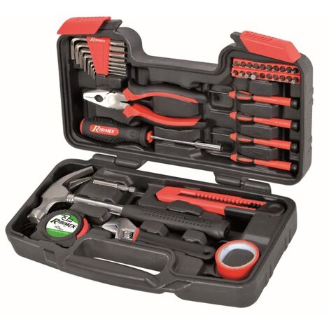 Ribimex – Coffret multi-outils 40 pièces – Mallette en PVC – Marteau anti-glisse, pince universelle, clés six pans, embouts de vissage – Hauteur 190 mm