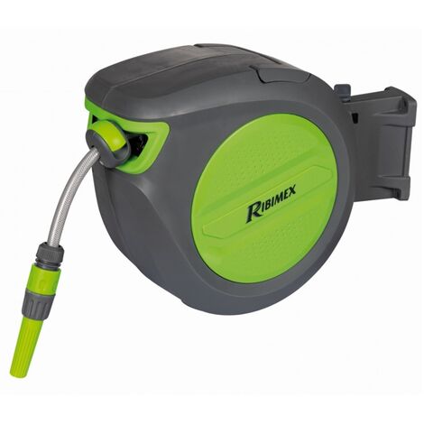 Ribimex – Enrouleur tuyau arrosage automatique 20m – Tuyau PVC diamètre 12,5mm – Fixation murale pivotante 180° – PRDATA22 (1/7)