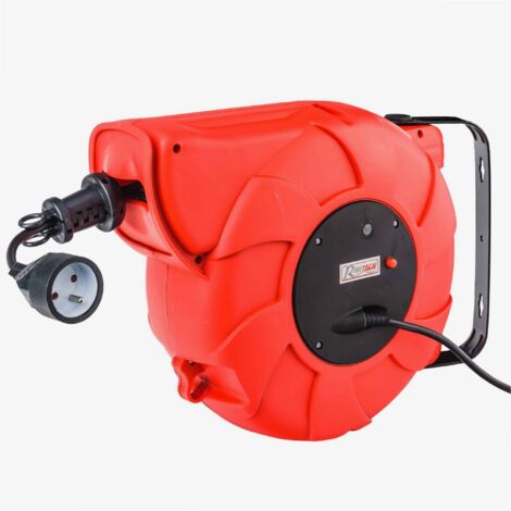 Ribitech – Dévidoir automatique de câble électrique 22m – 2 prises 2300W – Disjoncteur thermique – Enroulement automatique par ressort spiralé - PRDAE22