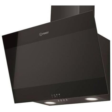 Indesit – Hotte décorative inclinée 60cm 647m3/h noir – Moteur intégré pour évacuation ou recyclage – Classe B – IHVP66LMK (1/5)