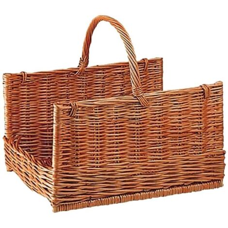 Aubry Gaspard – Panier à bois en osier buff 50x38x30cm – Accessoire cheminée avec anse de transport – PBU1292