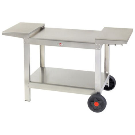 Chariot à plancha inox 140x59x85cm avec 2 roues – 2 tablettes latérales – Rangement bouteille gaz et accessoires – Krampouz