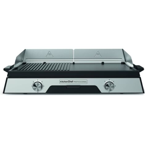 Kitchenchef – Plancha électrique 2200W inox 52 x 31.5cm – Thermostat réglable – Récupérateur de graisse – Pour cuisson simultanée (1/5)