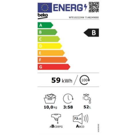 Lave-linge frontal 10 kg 1200 tours/min - Beko - WTE10222XW